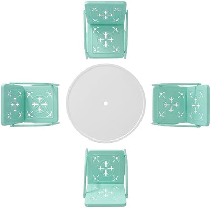 Crosley Furniture Azalea 5-Piece Vintage Outdoor Dining Set for 4, Retro Metal Round Patio Table and Chairs, Aqua Gloss/White Satin