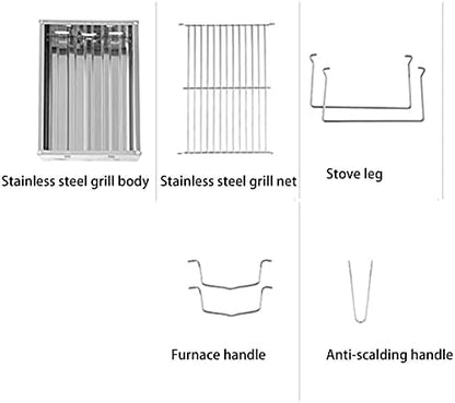 Small Charcoal Barbecue Grill, Stainless Steel Portable Folding BBQ Grill with Net Tongs, Desk Tabletop Smoker BBQ, for 2-5 People, 36 x 26 x 17 cm for Home Outdoor Picnic