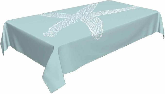 TKS MITLAN White Starfish Tablecloth 60x84 Inch Rectangular Ocean Wildlife Sketch Granular Tube Feet Tentacle Sea Cyan Oblong Table Cloth Kitchen Table Decorations for Home Dinner Party