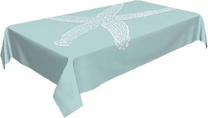 TKS MITLAN White Starfish Tablecloth 60x84 Inch Rectangular Ocean Wildlife Sketch Granular Tube Feet Tentacle Sea Cyan Oblong Table Cloth Kitchen Table Decorations for Home Dinner Party