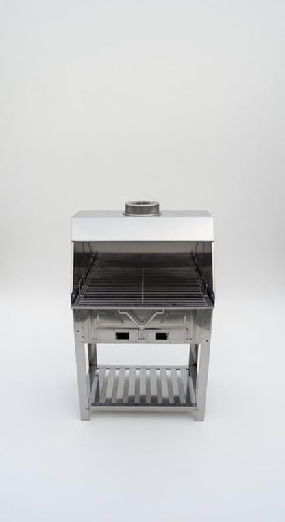 Dorello Stainless Steel BBQ Charcoal Grill with Smoke Hood Chimney, Ash Drawer, Storage Shelf, Turkish Mangal