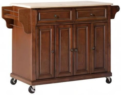 Crosley Furniture Full Size Wood Top Rolling Kitchen Island Storage Cart, Microwave Stand, Spice Rack, Cherry