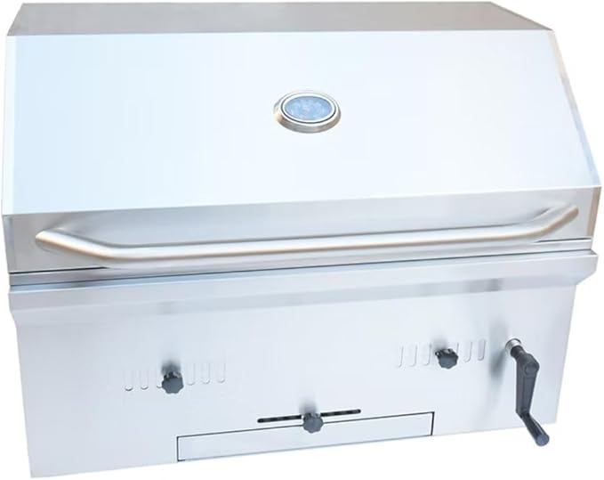 KoKoMo 32” Built-In Charcoal Grill Premium 304 Stainless Steel Construction Adjustable Air Dampers Charcoal Tray Front Clean Out Double Wall Hood Outdoor Kitchen Grill