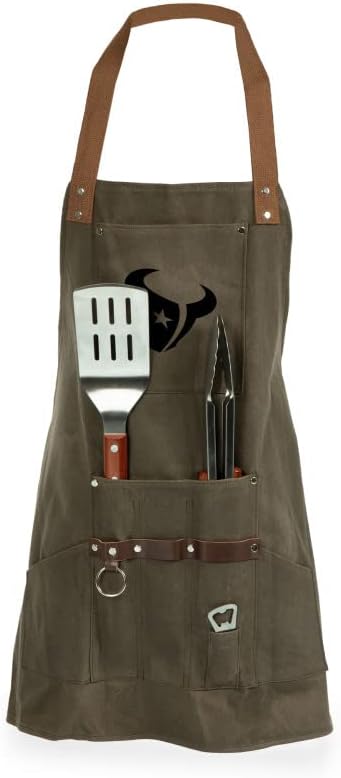 PICNIC TIME NFL BBQ Apron with Tools & Bottle Opener, (Khaki Green with Beige Accents)