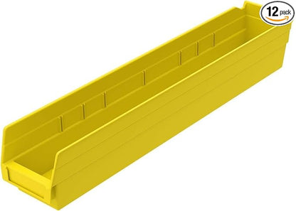 Akro-Mils 30124 Heavy Duty Plastic Shelf Bins, 24"x 4"x 4", Yellow, 12-Pack | Heavy Duty Nesting Storage Bins for Garage, Closet, Refrigerator, Kitchen, Cabinet, Drawer Organization, Pantry Organization
