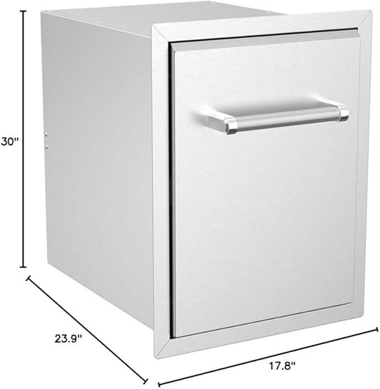 SPIRE Stainless Steel Built-in Roll-Out Trash Can, 10 Gallon Trash Bin, Perfect for Outdoor Island Kitchens, BBQs, Grilling & Cooking, 480-0002