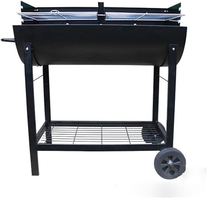 Portable Charcoal Grill with Trolley, Outdoor Barbecue Grill for Camping BBQ, Foldable Camping Grill for Backyard Patio Hiking, Easy Clean Charcoal Grills BBQ,LightGrey-D