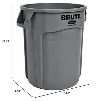 Rubbermaid Commercial Products BRUTE Heavy-Duty Round Trash/Garbage Can, 10-Gallon, Gray, Outdoor Waste Container for Landscapers/Construction/Restaurants/Back of House/Offices/Warehouses, Pack of 6