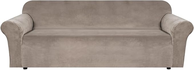 H.VERSAILTEX Stretch Velvet Sofa Covers Large Couch Covers Sofa Slipcovers Furniture Protector Soft with Non Slip Elastic Bottom, Feature Thick Comfy Rich Velour (Extra Wide Sofa 98"-105", Taupe)