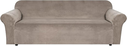 H.VERSAILTEX Stretch Velvet Sofa Covers Large Couch Covers Sofa Slipcovers Furniture Protector Soft with Non Slip Elastic Bottom, Feature Thick Comfy Rich Velour (Extra Wide Sofa 98"-105", Taupe)