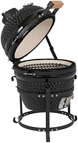 13inch Round Ceramic Charcoal Grill For Outdoor Fuel Efficient Fully Body Cooking Barbecue Grill with Wheels Thermometer (Ceramic Smoker)