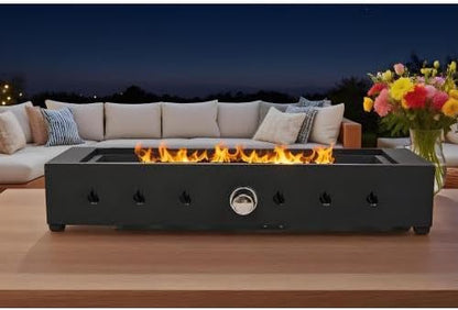 28-Inch Outdoor Propane Fire Pit Tabletop, 40,000 BTU Gas Fire Bowl with Tempered Glass Wind Guard, Durable Iron Patio Firepit with Glass Rocks for Backyard Garden Deck Camping
