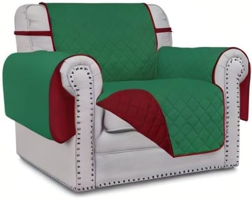 Easy-Going Chair Sofa Slipcover Reversible Sofa Cover Water Resistant Couch Cover Furniture Protector Cover with Elastic Straps for Pets Kids Children Dog Cat (Chair, Green/Christmas Red) | Machine Washable Slipcover For Dogs, Water Resistant Furniture...