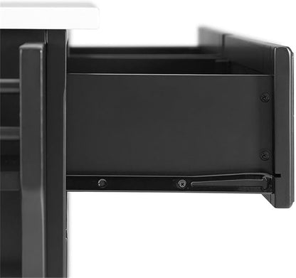 Crosley Furniture Full Size Stone Top Rolling Kitchen Island Storage Cart, Microwave Stand, Spice Rack, Black