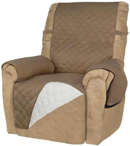 PureFit Reversible Recliner Chair Covers Couch Covers for Dogs, 19 in | Camel/Ivory, Water Resistant Couch Protector, Washable Pet Couch Cover with Non Slip and Elastic Straps For Kids