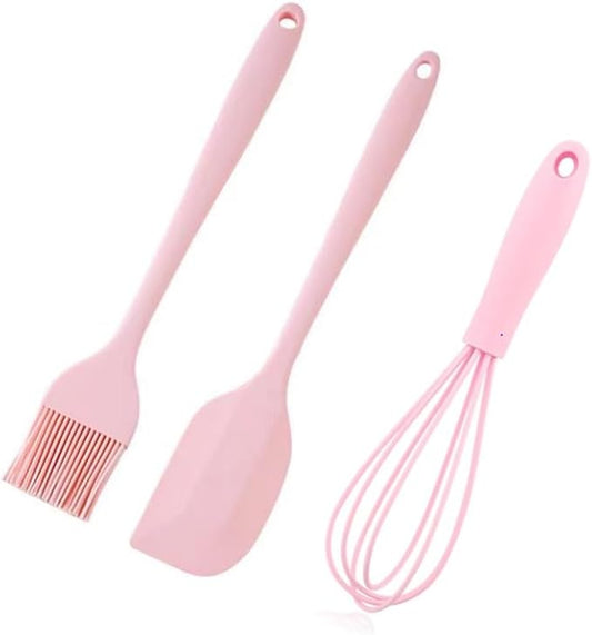 Premium Silicone Basting Brush Set of Two Heat Resistant Long Handle Pastry Brush for Grilling, Baking, BBQ and Cooking, Solid Core and Hygienic Solid Coating (Green) (3, pink)
