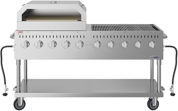 Pemberly Row 72" Commercial Outdoor Propane Gas Grill with Dual 36" Pizza Ovens, 10-Burner Stainless Steel BBQ