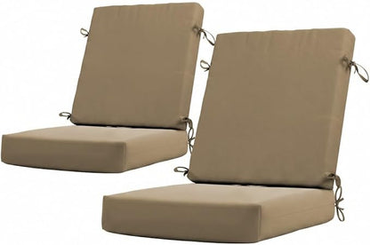 California Umbrella Outdoor Dining Chair, Set of 2 Patio Seat Cushions, 20 x 40 Inch, Premium Outdoor Memory Foam, Fade Resistant, Sunbrella Fabric, Fabric Ties, Heather Beige