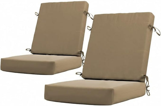 California Umbrella Outdoor Dining Chair, Set of 2 Patio Seat Cushions, 20 x 40 Inch, Premium Outdoor Memory Foam, Fade Resistant, Sunbrella Fabric, Fabric Ties, Heather Beige