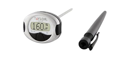Taylor Pro Instant Read Digital Food Thermometer – Stainless Steel Probe with 0.4" Dot Matrix Display, -58°F to 448°F Temperature Range for BBQ, Baking & Candy Making (Steel/Black)