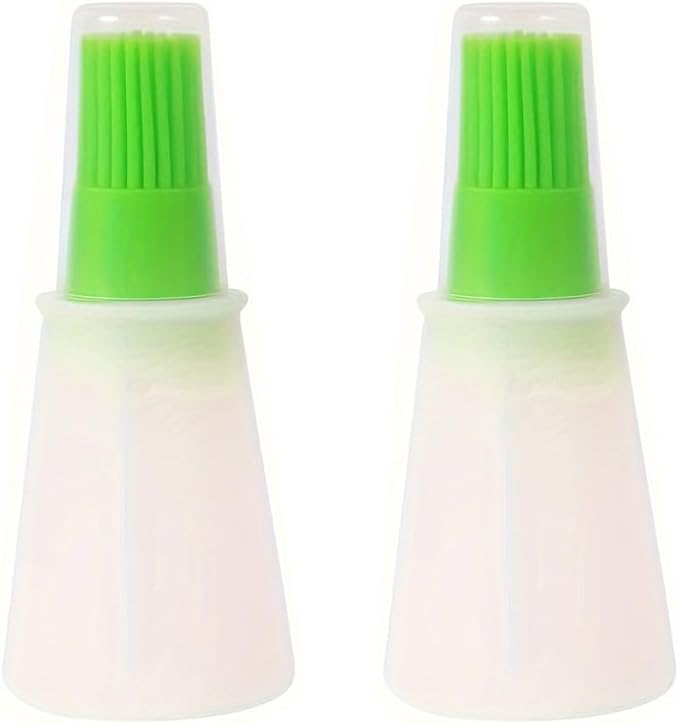 Silicone Oil Brush Set with Squeeze Bottle, Basting Brushes for Cooking and Baking（Green） (2)