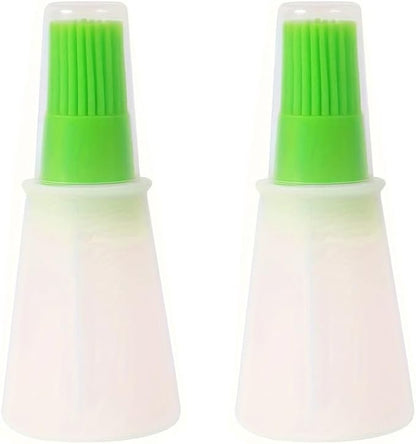 Silicone Oil Brush Set with Squeeze Bottle, Basting Brushes for Cooking and Baking（Green） (2)