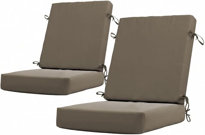 California Umbrella Outdoor Dining Chair, Set of 2 Patio Seat Cushions, 20 x 40 Inch, Premium Outdoor Memory Foam, Fade Resistant, Sunbrella Fabric, Fabric Ties, Taupe