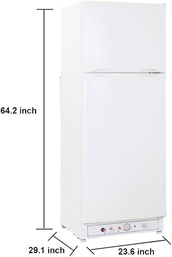 SMETA Propane Refrigerator, 2-Way Fridge with Freezer 9.4 Cu.Ft, 110V/Gas LPG Large Storage Refrigerator for Off-Grid, RV, Garage, Outdoor, Apartment Size, Reversible Door, Ultra-Quiet, White