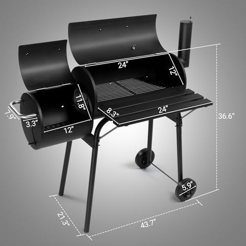 Portable Charcoal Grill 40" - Heavy-Duty Outdoor BBQ with Thermometer & Doors, Perfect for Camping, Beach, Garden, Patio & Backyard Use (Black, 111x54x93cm)