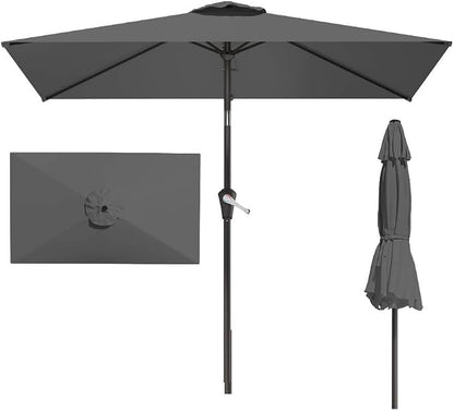 6.5' x 10' Rectangular Patio Umbrella Large Outdoor Market Umbrella w/UV Protection, Push Button Tilt and Crank Lift, Rectangle Table Umbrella for Garden, Deck, Pool, Patio, Grey