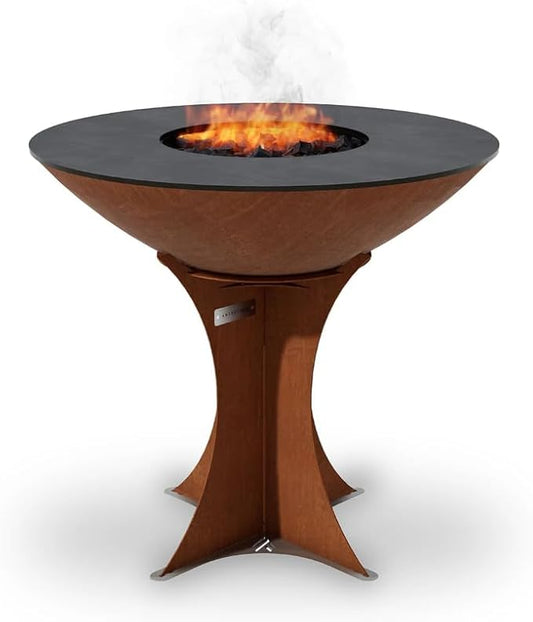 Arteflame 40" Flat-Top Griddle & Fire Pit Grill — Corten Steel — 1/2" Carbon-Steel Cooktop — Wood/Charcoal — Made in USA (High Euro Base, 2 Accessories)