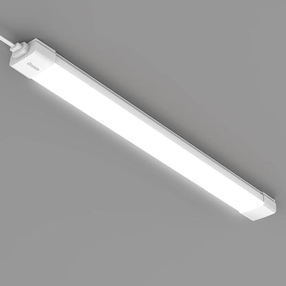orenm Plug and Play Linkable Waterproof LED Tube Light 2FT 18W 5000K with Switch Cord Easy Installed on Ceiling or Wall Without Wiring for LED Garage Light Under Cabinet Light LED Shop Light (2FT)