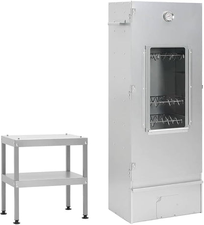 Outdoor BBQ Smoker Oven with Prep Table, Galvanized Steel Vertical Grill with Glass Window, Thermometer & Storage Shelves, 17.5 x 11.4 x 43.3 inch