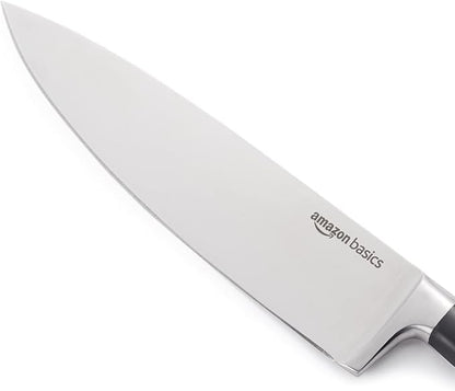 Amazon Basics Classic 8-inch Full Tang High Carbon Stainless Steel Chef's Knife, Multipurpose Kitchen Knife with Three Rivets, Silver (Pack of 12)