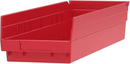 Akro-Mils 30164 Heavy Duty Plastic Shelf Bins, 24"x 6.5"x 4", Red, 6-Pk | Heavy Duty Nesting Storage Bins for Garage, Closet, Refrigerator, Kitchen, Cabinet, Drawer Organization, Pantry Organization