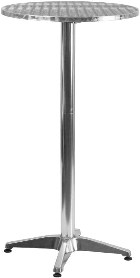 Silver Aluminum Indoor Outdoor 23.75" Restaurant Bar Table & Flash Furniture Mellie 23.25" Round Aluminum Indoor-Outdoor Bar Height Table with Flip-Up Table
