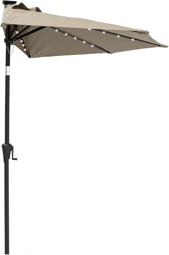 C-Hopetree 9 ft Half Round Outdoor Patio Market Wall Umbrella with Solar LED Lights and Tilt