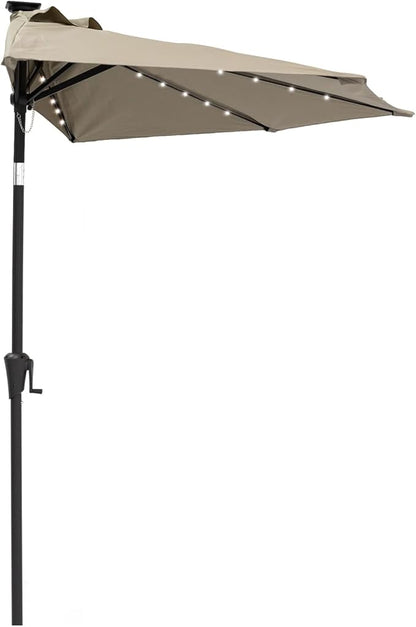 C-Hopetree 9 ft Half Round Outdoor Patio Market Wall Umbrella with Solar LED Lights and Tilt
