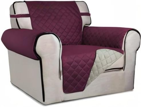 PureFit Reversible Chair Sofa Cover Dog Couch Covers for Sofa, 25.5 in | Wine/Beige, Water Resistant Couch Protector, Washable Pet Couch Cover with Non Slip and Elastic Straps For Kids