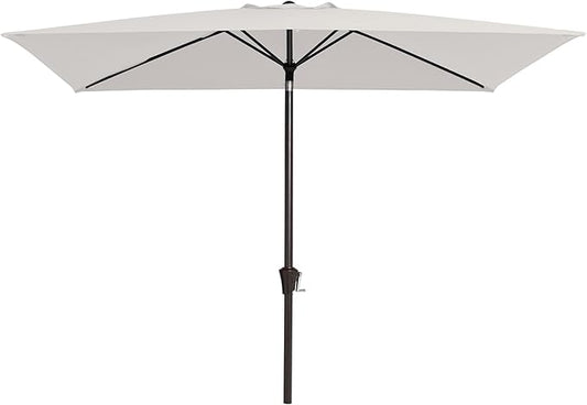 JEAREY 6.5x10ft Olefin Rectangular Patio Umbrella, Rectangle Outdoor Umbrellas with Auto Tilt Crank System, Market Table Umbrella UV Protection Fade-Resistant for Pool Deck Garden Yard, Foggy Gray