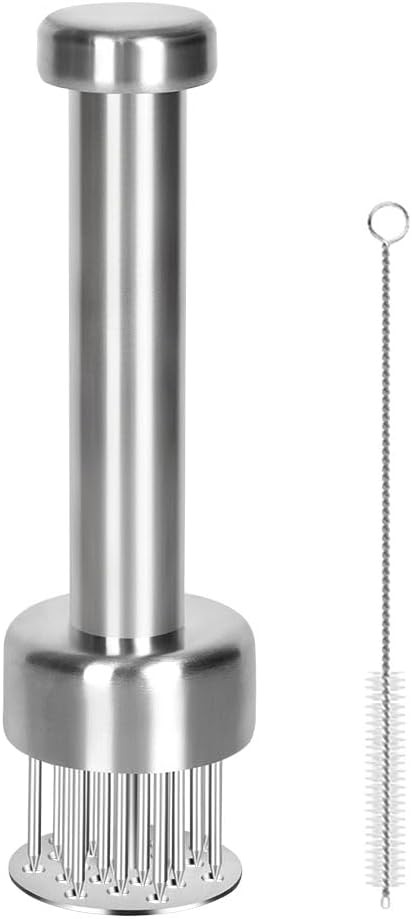 Brigii Meat Tenderizer Tool, 304 Stainless Steel Needle Tenderizer with Retractable Safety Guard, for Tenderizing Steak, Beef, Chicken, Turkey, Dishwasher Safe