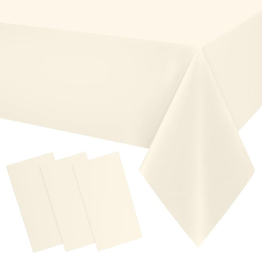 Smiry Disposable Table Cloth 3 Pack, 54 x 108 Inch Waterproof Plastic Tablecloth, Decorative Rectangle Table Covers for Party, Birthday, Picnic, Beige
