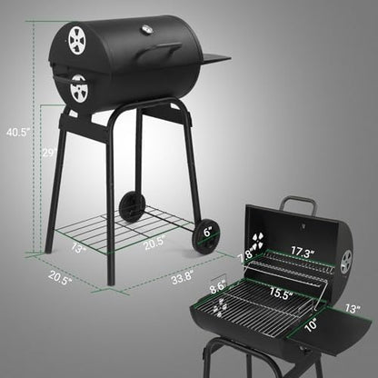 Portable Charcoal Grill 40" - Heavy-Duty Outdoor BBQ with Thermometer & Dual Doors, Perfect for Camping, Beach, Garden, Patio & Backyard (Black) 86x52x103cm