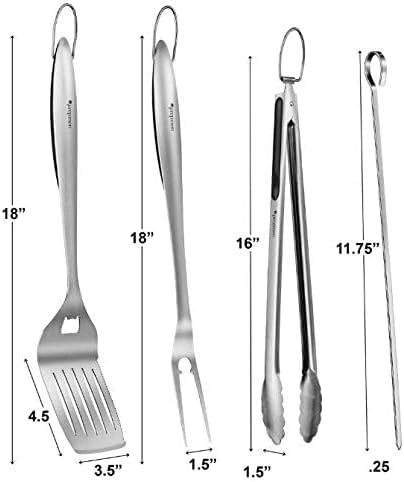 Heavy Duty Utensils 3-4 Piece Set. Spetula, Fork Tong, and skewers (5 Piece)