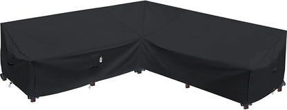 Heavy Duty Outdoor Sectional Sofa Cover, 115"X115" Waterproof 600D Patio Sectional Couch Protector, Lawn Patio Furniture Covers(Midnight Black, V-Shaped-115 x115)