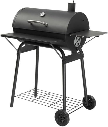 Black Charcoal Grill With Side Table, Mobile BBQ Grill With Wheels, Outdoor Charcoal Barbecue Grill with Wheels for Garden, Camping,Outdoor Grilling Station, Barbecue With Side Table (39INCH)