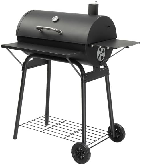 Black Charcoal Grill With Side Table, Mobile BBQ Grill With Wheels, Outdoor Charcoal Barbecue Grill with Wheels for Garden, Camping,Outdoor Grilling Station, Barbecue With Side Table (39INCH)