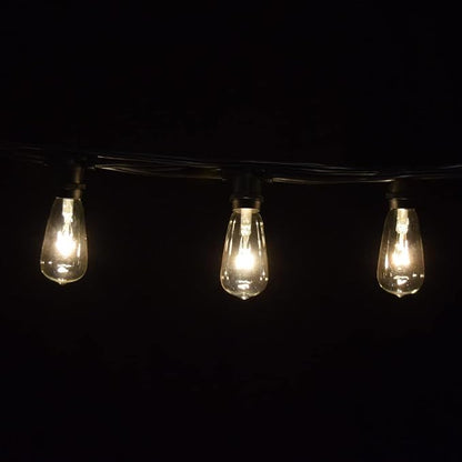 Commercial Vintage Edison String Lights (ST40 Clear - Black Wire, 25 Foot) | ST40 Clear 7 Watt Bulbs, 25 Foot 20 Socket, Commercial Grade Outdoor Lights