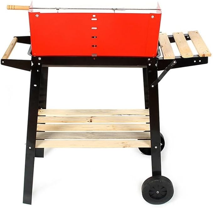 Portable Charcoal Grill for Camping BBQ Grills Outdoor Barbecue Grill with Side Wheel Trolley, Adjustable Height, Easy to Move and Clean, Ideal for Garden Patio Backyard Picnic,LightGrey-D