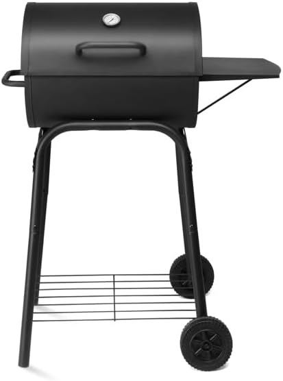 Charcoal Grills Outdoor BBQ Grill, Barrel Charcoal Grill with Side Table and Wheels, for Outdoor Backyard Camping Picnics Patio and Parties